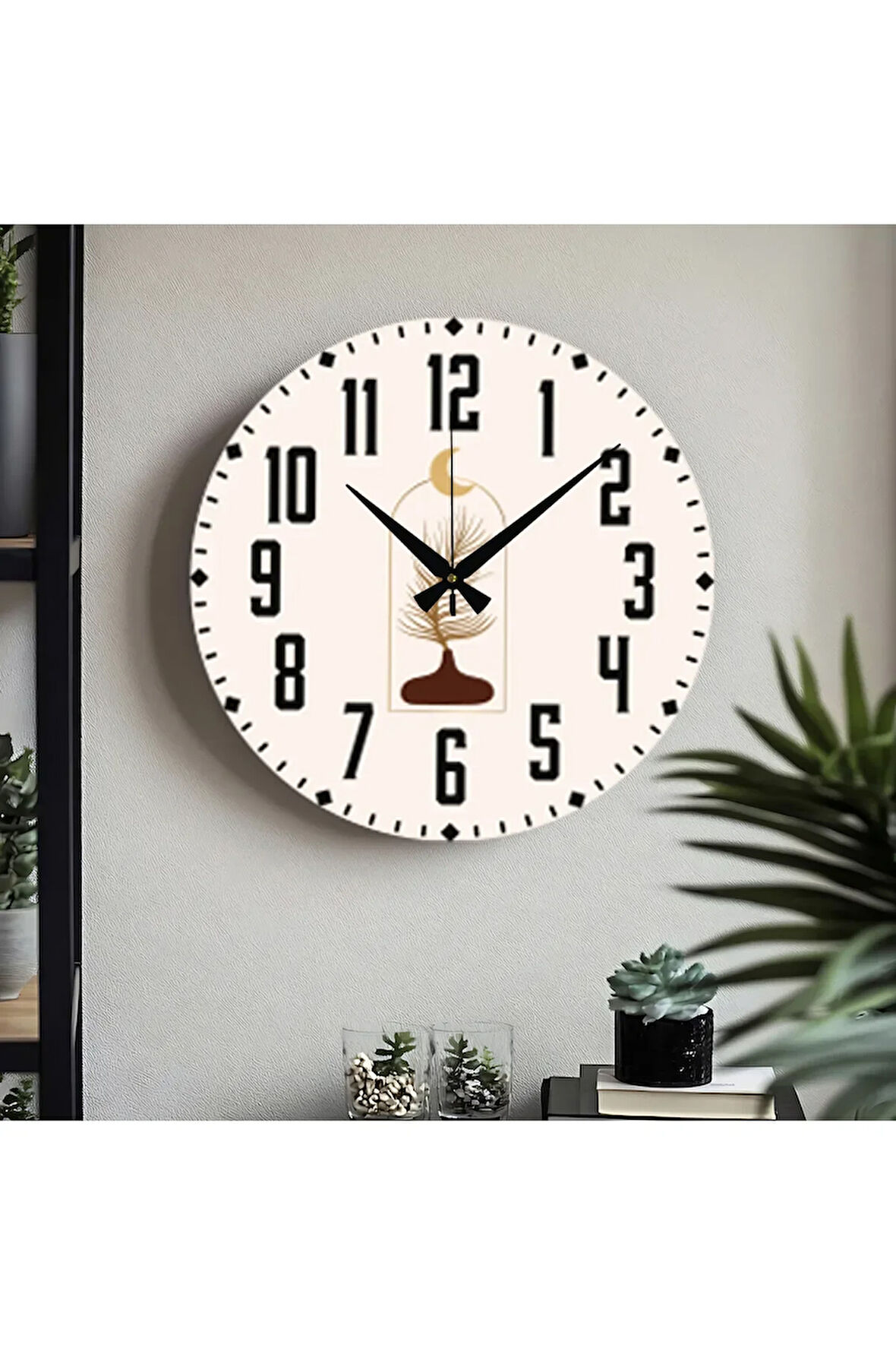 Çiçek desenli Dekoratif Türkçe Rakamlı UV Baskılı Duvar Saati (Sessiz) Akar Mekanizma Metal Akrep