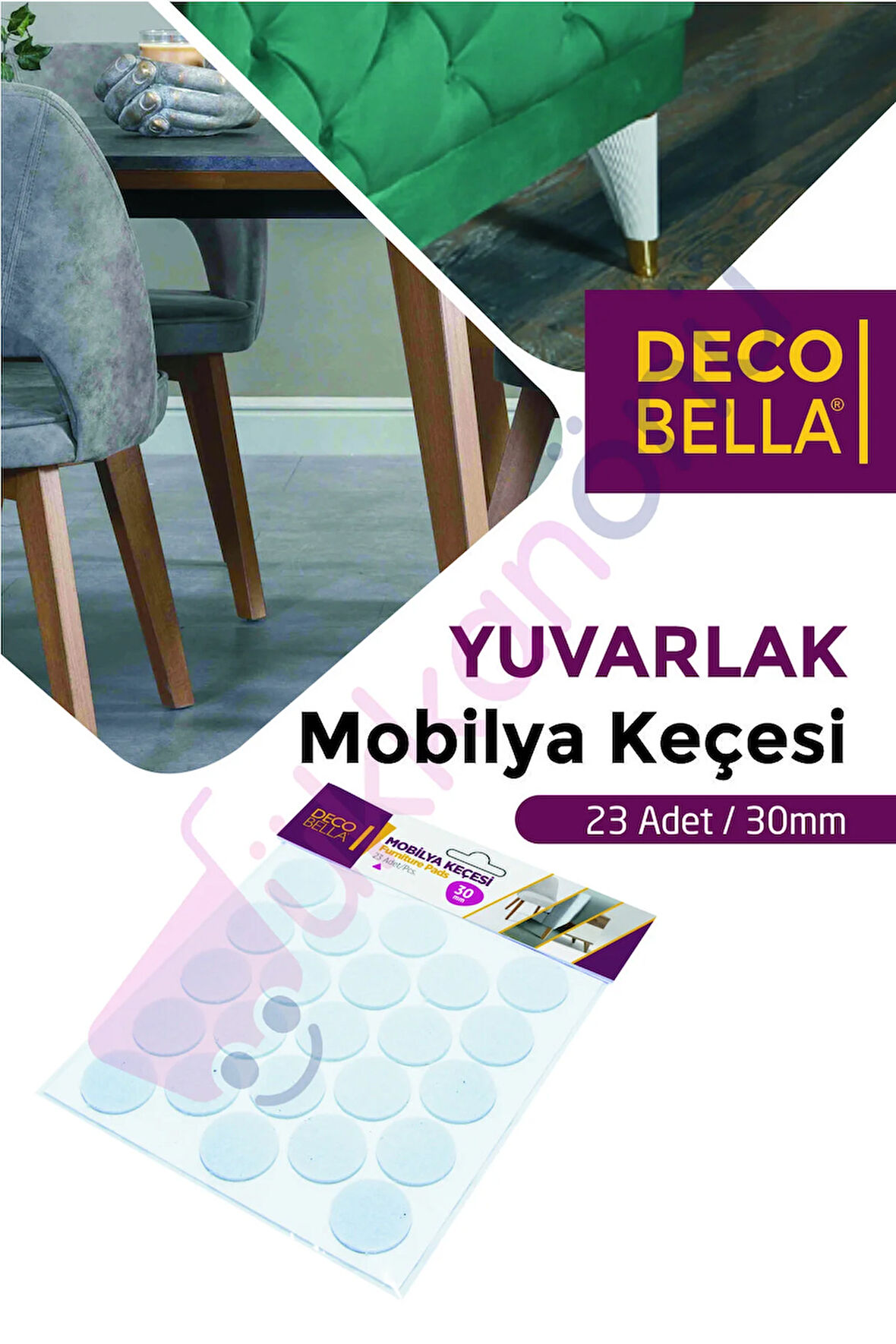 Yapışkanlı Sandalye Koltuk Mobilya Ayak Keçesi Zemin Koruyucu Keçe Yuvarlak (23 Adet / 30 Mm.)