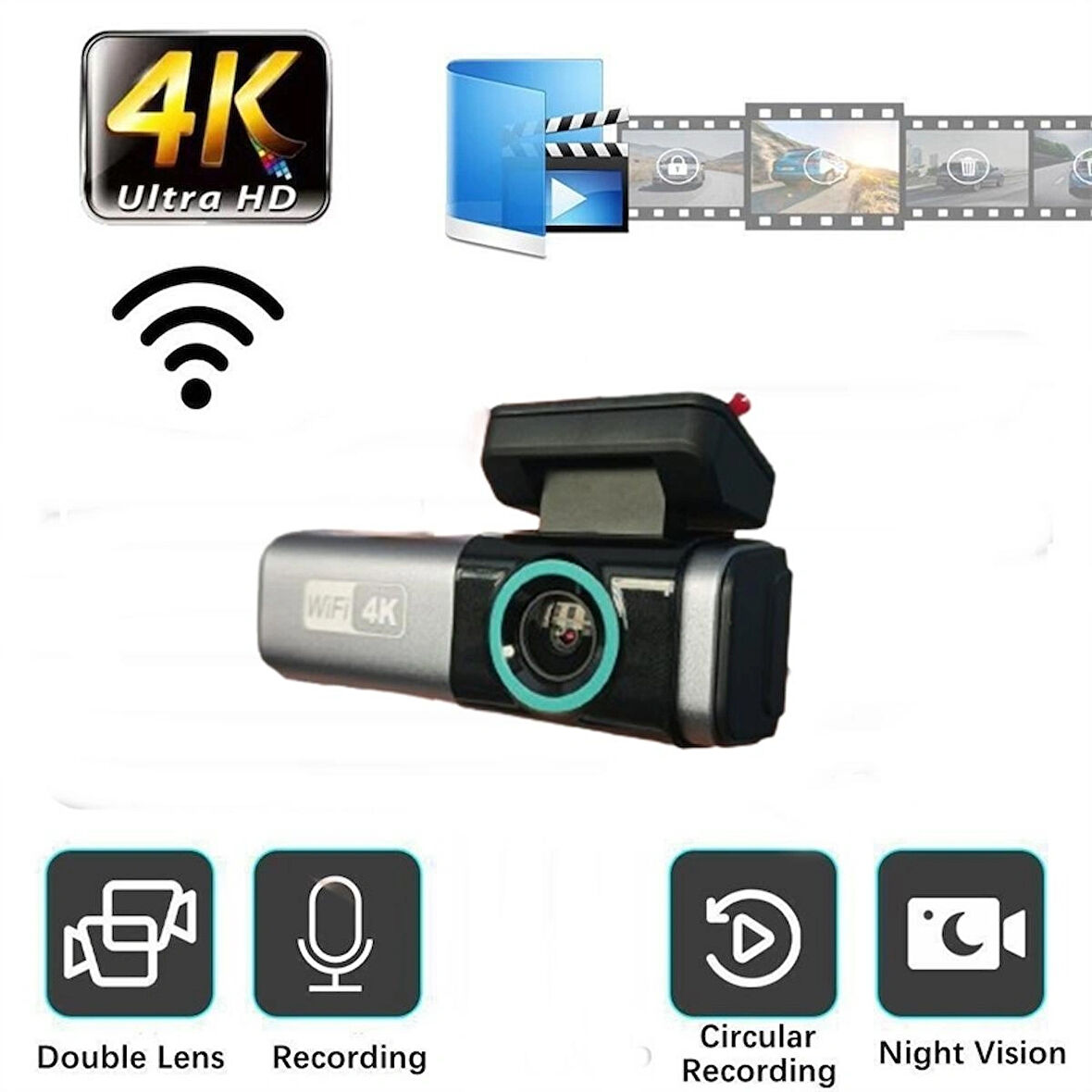 4K Ultra Hd Araç İçi Kamera Kayıt Cihazı Gps Wifi Geri Kamerası