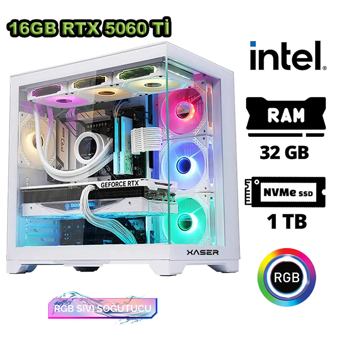 Xaser Sword X180 i7 12700KF 32GB Ram 1TB M.2 NVMe SSD 16GB RTX5060Ti Sıvı Soğutmalı Oyuncu Bilgisayarı