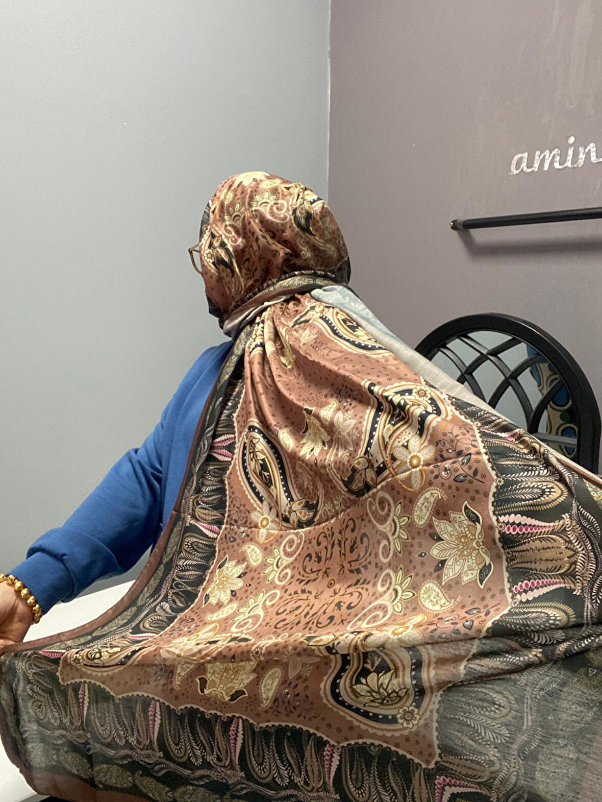 Aminenesil Modakaşmir Etnik Desen Soft Pamuk Şal Sütlü Kahve Renk