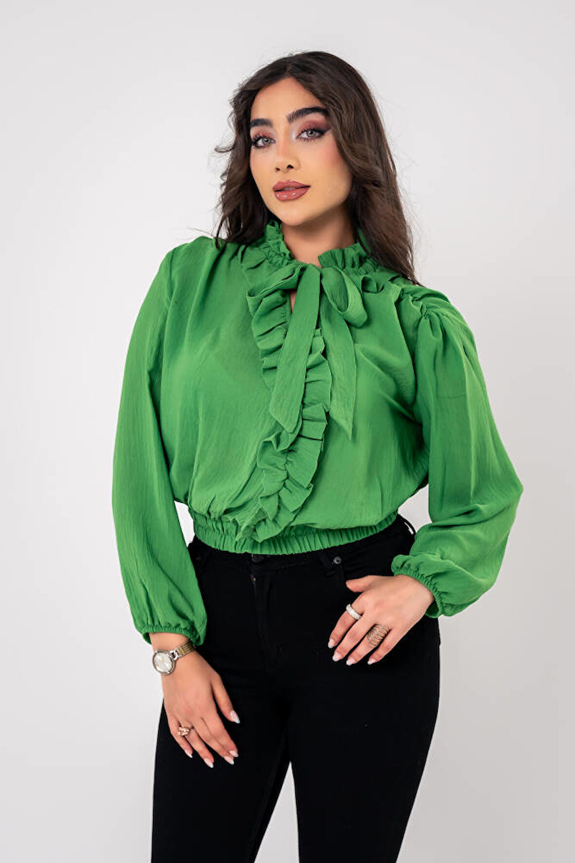 Kol Ve Bel Lastik Bağlama Detaylı Bluz BLZ630