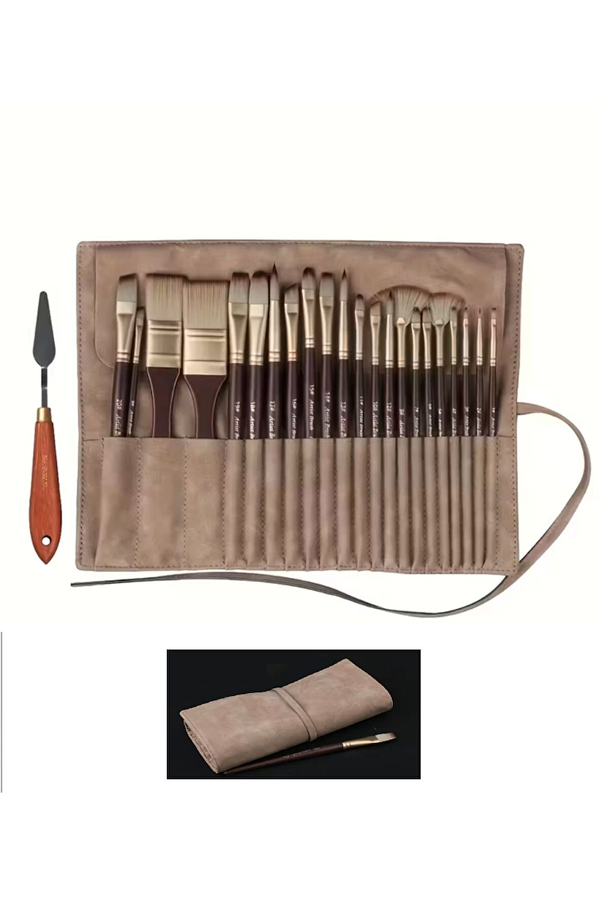 24'lü Artist Fırça Seti (Sentetik Sincap Kıl) + Taşıma Çantası ve Spatula ile