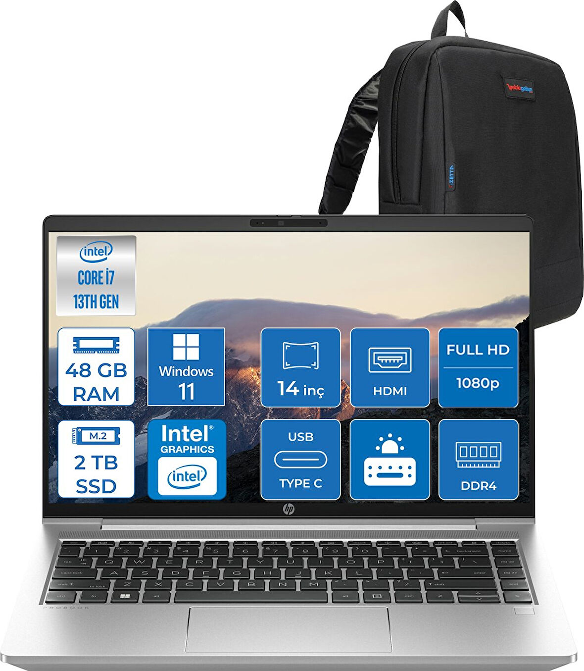 Hp Probook 440 G10 Intel Core I7 1355U 48GB 2tb SSD Iris® Xe Graphics Windows 11 Home 14" IPS Fullhd (1920X1080) 250NITS Taşınabilir Bilgisayar 968L9ETH29 + Zetta Çanta