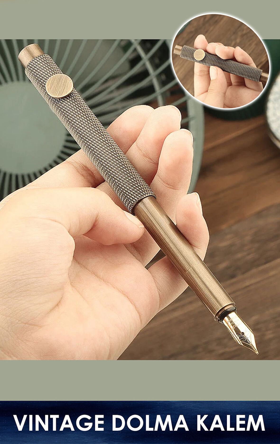 Vintage Dolma Kalem Pirinç - 1mm + Kartuş Hediyeli