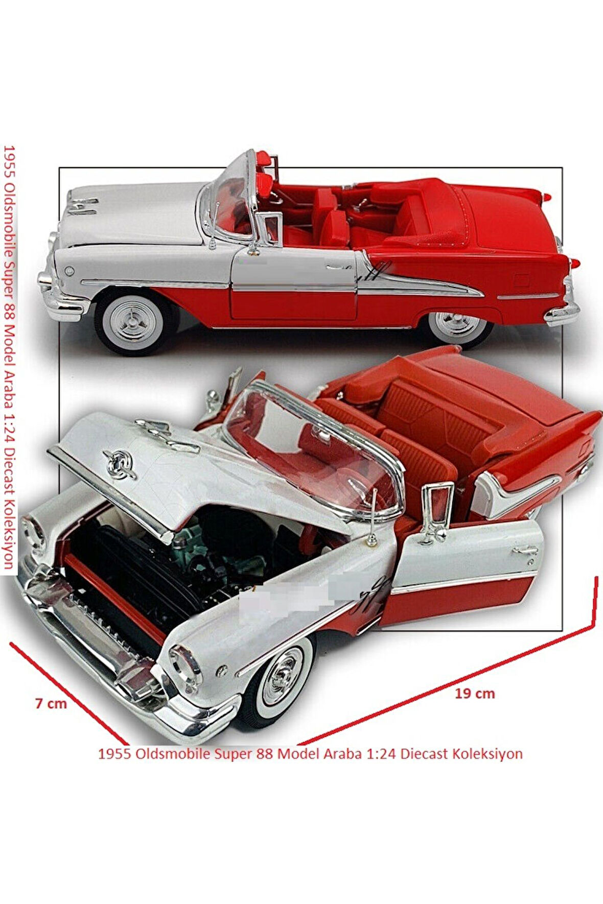1955 Oldsmobile Super 88 Klasik Model Araba 1:24 Diecast Koleksiyon 19x7cm Kapı Kaput Açılır