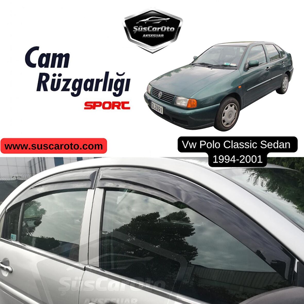 Vw Polo Classic Sedan 1994-2001 Uyumlu Mugen Cam Rüzgarlığı Seti Piano Black 4'lü İthal