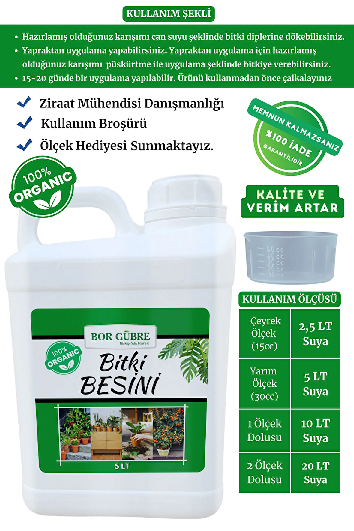 Organik Sıvı Bitki Gübresi 5lt- Yeşil Bitkiler için Vitamin-Yeşil Yapraklı Bitkilere Özel Bitki Besini