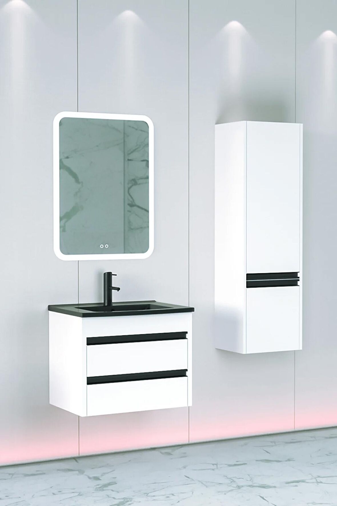 Levante 65 Cm Siyah Lavabolu Banyo Dolabı Cmr Aynalı - Boy Dolap Dahil