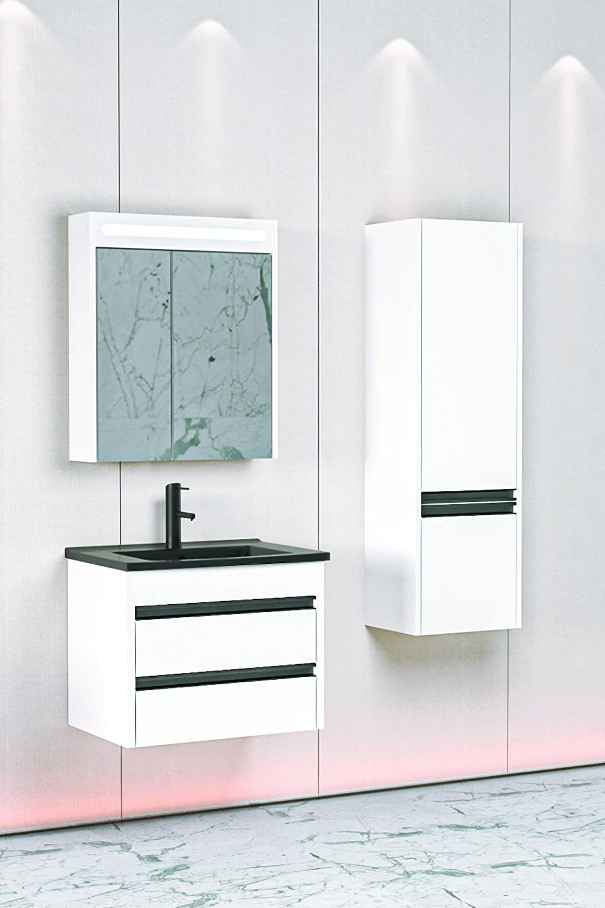 Levante 65 Cm Siyah Lavabolu Banyo Dolabı Npl Aynalı - Boy Dolap Dahil