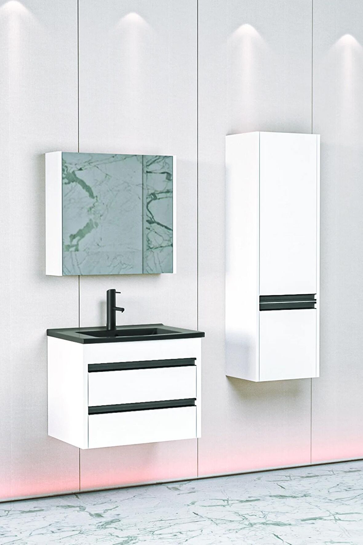 Levante 65 Cm Siyah Lavabolu Banyo Dolabı Bgn Aynalı - Boy Dolap Dahil
