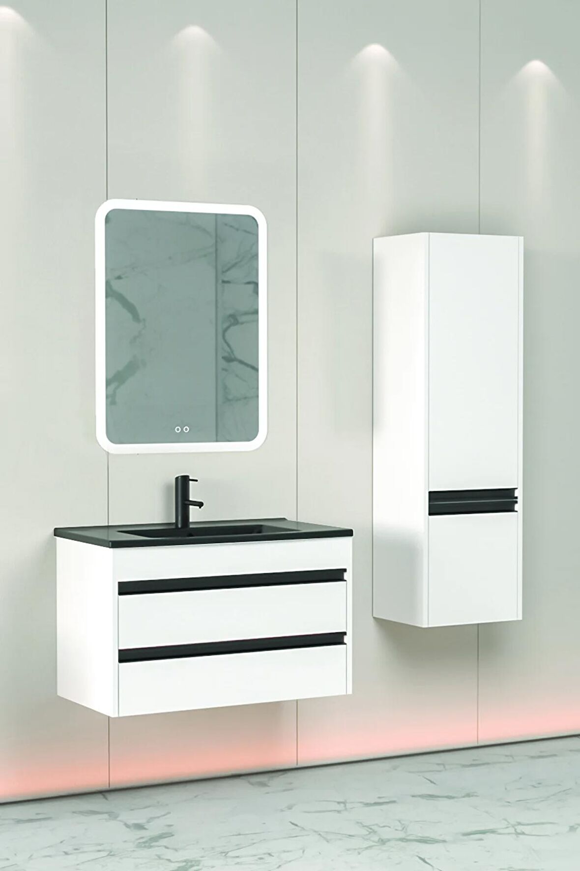 Levante 85 Cm Siyah Lavabolu Banyo Dolabı Cmr Aynalı - Boy Dolap Dahil