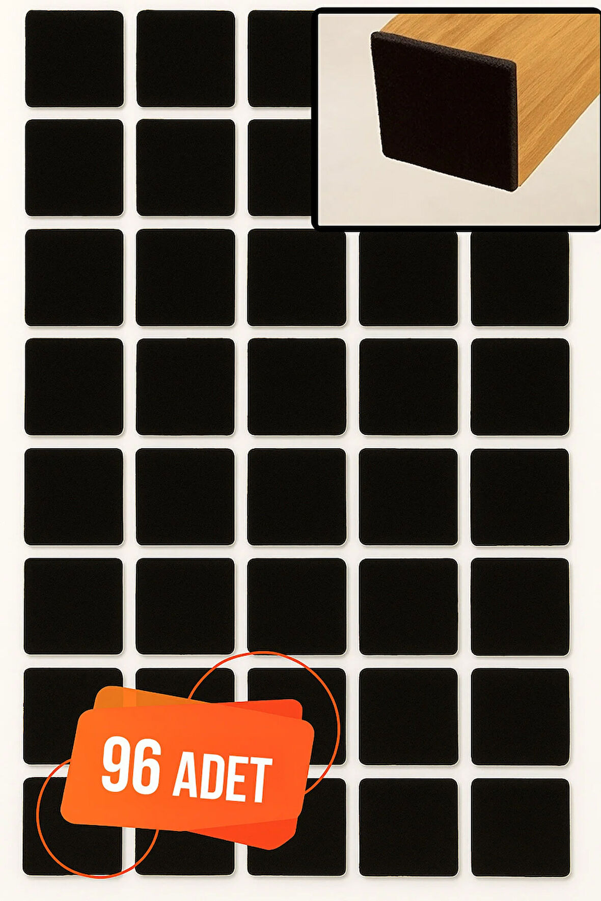 Yapışkanlı Mobilya Masa Sandalye Parke Zemin Ayak Koruyucu Kaydırmaz Keçesi 25 Mm Siyah (96 Adet)