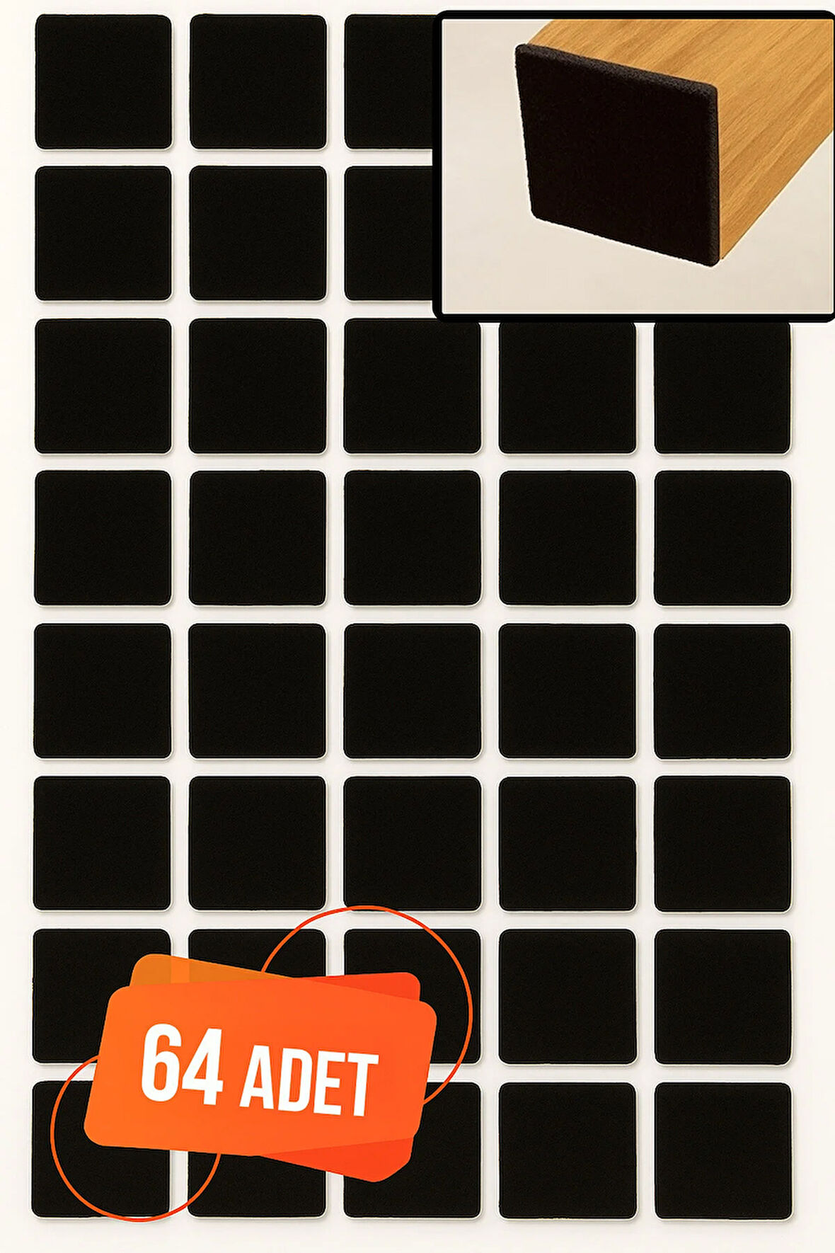 Yapışkanlı Mobilya Masa Sandalye Parke Zemin Ayak Koruyucu Kaydırmaz Keçesi 25 Mm Siyah (64 Adet)