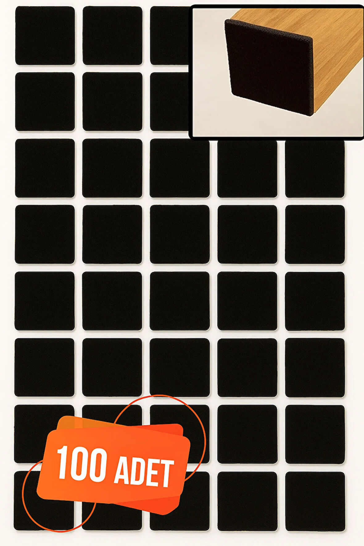 Yapışkanlı Mobilya Masa Sandalye Parke Zemin Ayak Koruyucu Kaydırmaz Keçesi 20 Mm Siyah (100 Adet)