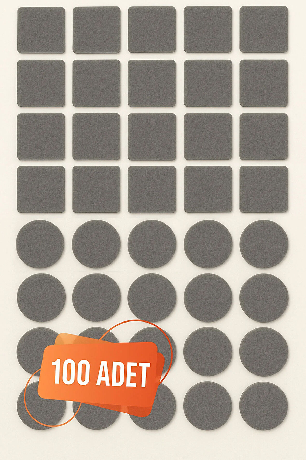 Yapışkanlı Sessiz Mobilya Masa Sandalye Parke Zemin Ayak Koruyucu Keçe Seti 20 Mm (100'LÜ PAKET)