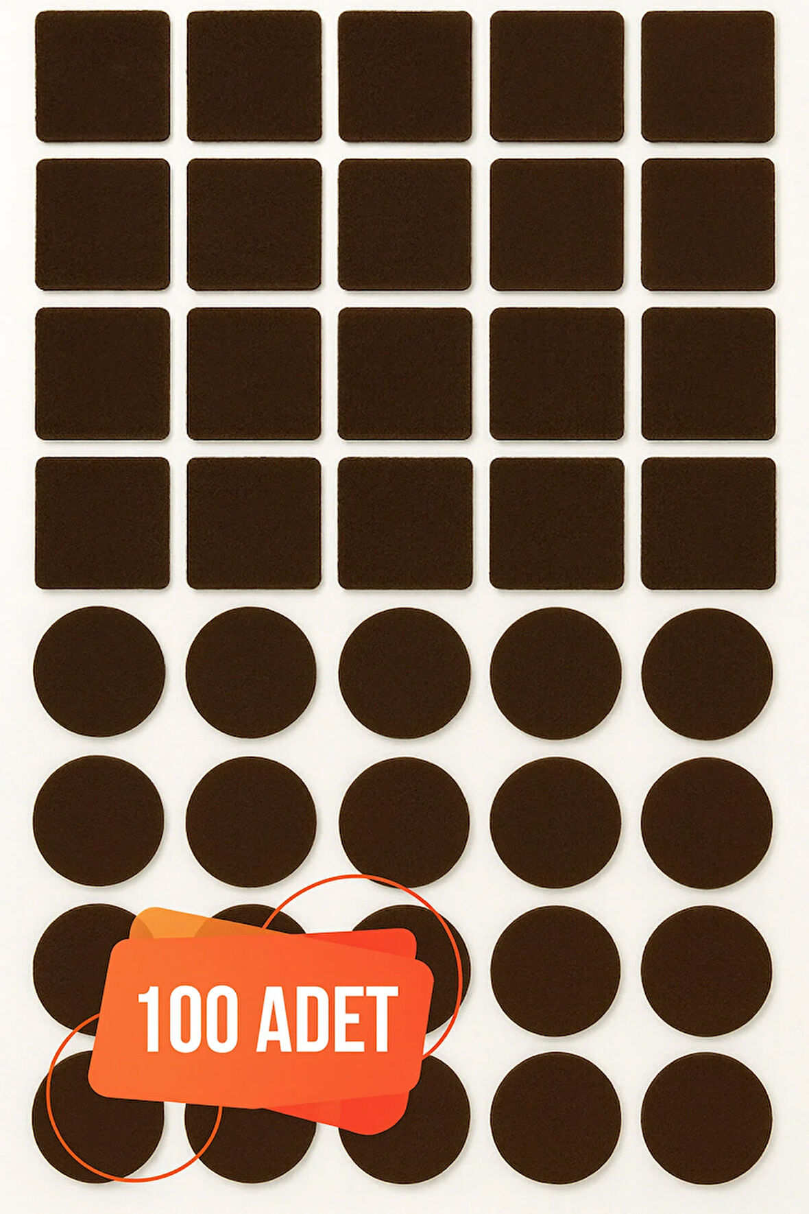 Yapışkanlı Sessiz Mobilya Masa Sandalye Parke Zemin Ayak Koruyucu Keçe Seti 20 Mm (100'LÜ PAKET)