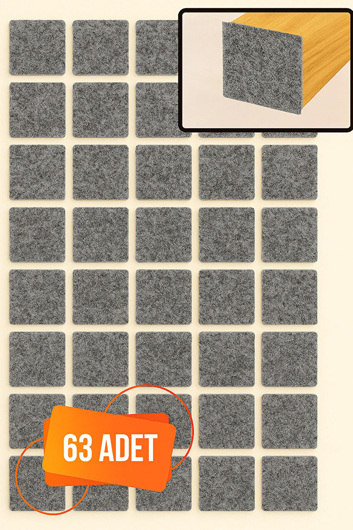 Yapışkanlı Mobilya Masa Sandalye Parke Zemin Ayak Koruyucu Kaydırmaz Keçesi 30 Mm (63 Adet)