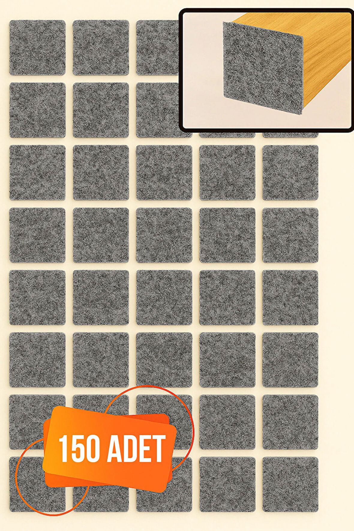 Yapışkanlı Mobilya Masa Sandalye Parke Zemin Ayak Koruyucu Kaydırmaz Keçesi 20 Mm (150 Adet)