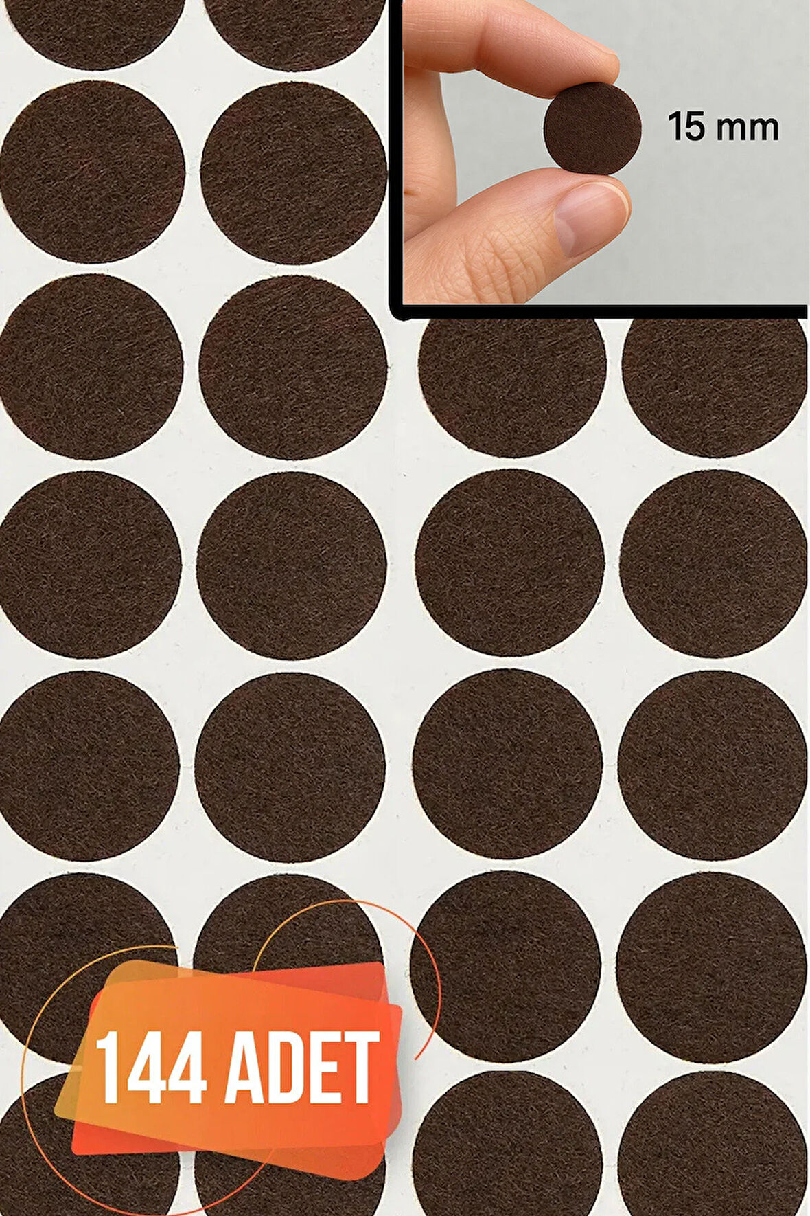 Yapışkanlı Mobilya Masa Sandalye Parke Zemin Ayak Koruyucu Kaydırmaz Keçesi 15 Mm (144'LÜ PAKET)