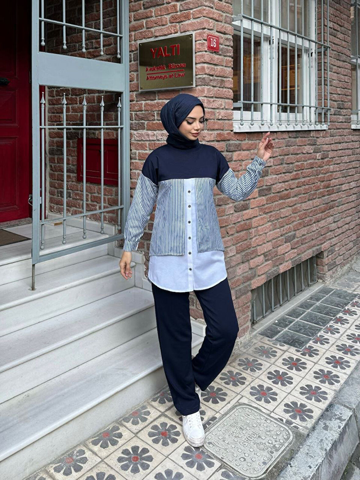 Çizgi Detaylı Gömlek Tunik Alt Üst Takım