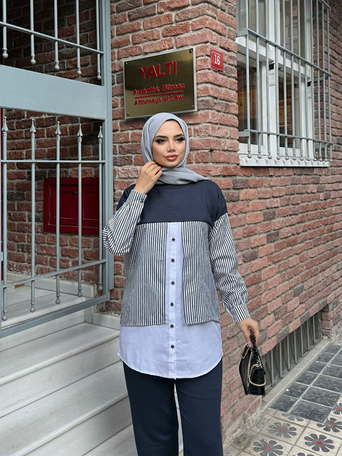 Çizgi Detaylı Gömlek Tunik Alt Üst Takım