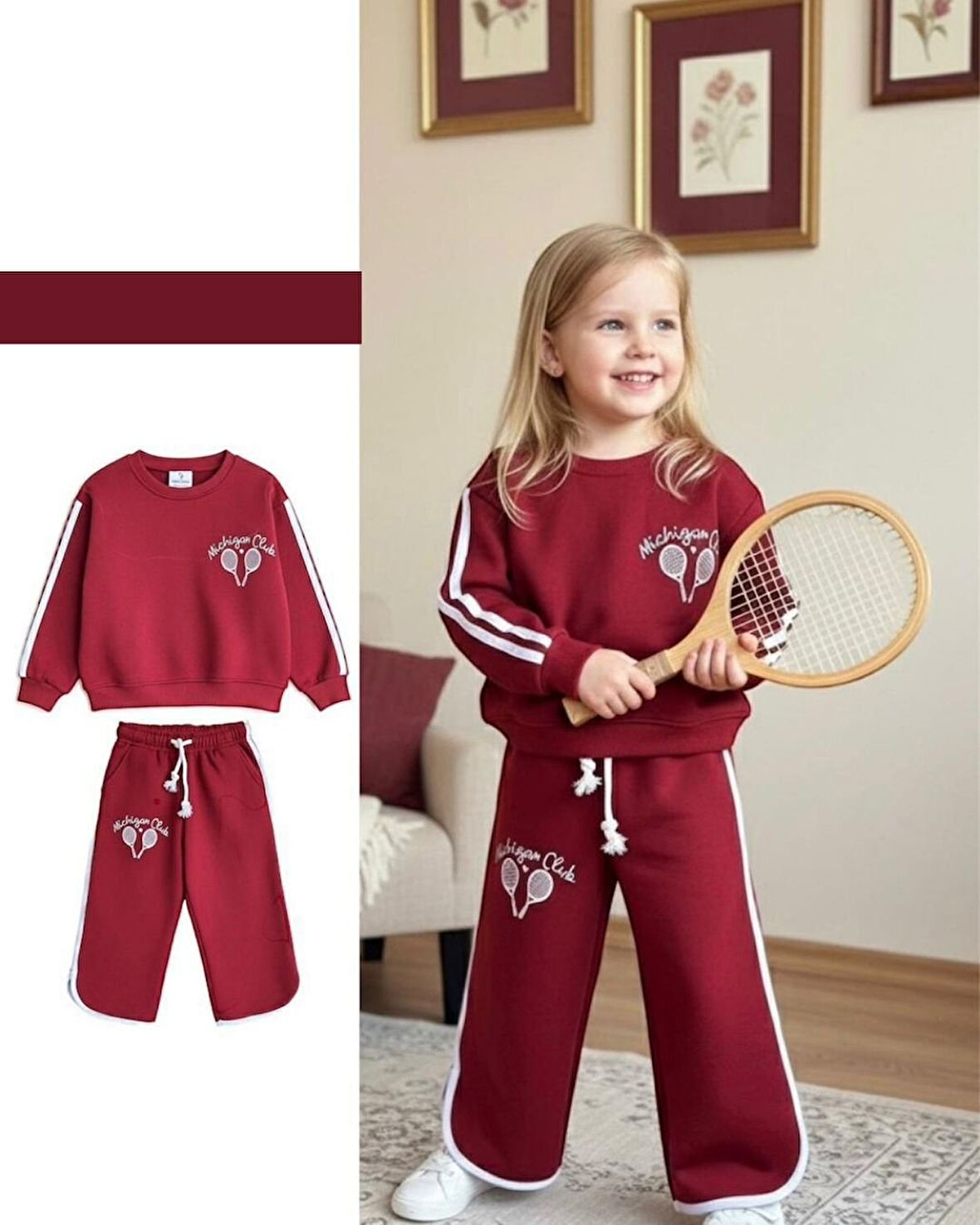 Cg Kids Kabartma Baskılı 3 iplik Alt Üst Takım Süper Kalite Kumaş Paça Detaylı