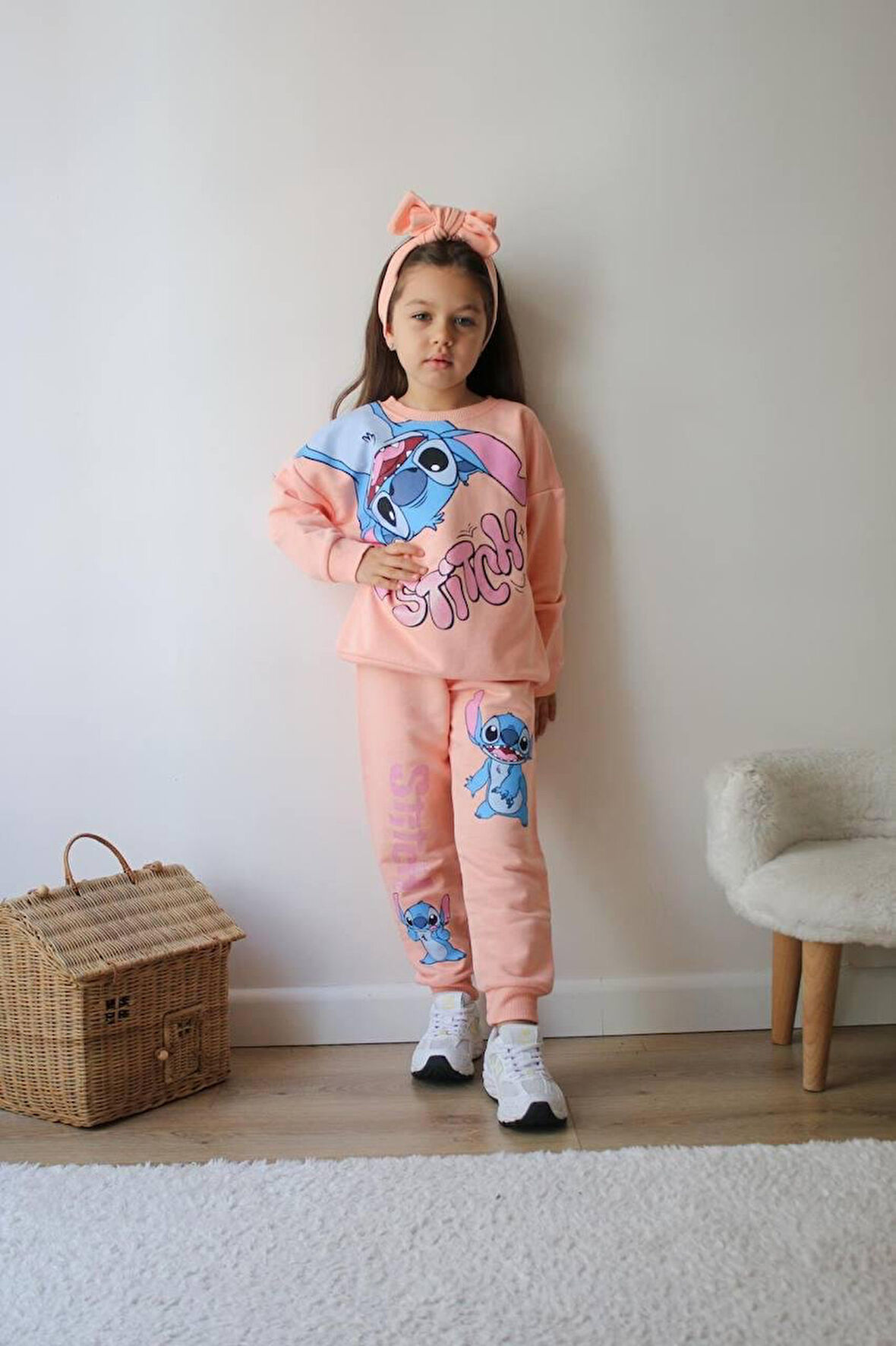 Cg Kids Stitch Temalı Simli Baskı Kız Çocuk Alt Üst Sweatshirt Eşofman Takım