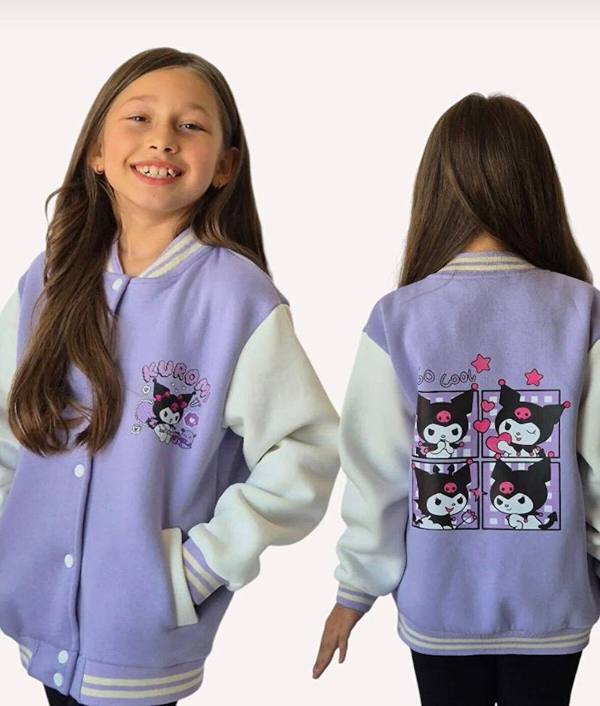 Cg Kids Kuromi içi Şardonlu Sırt Baskı Detaylı Kolej Ceket Mor Renk Süper Kalite Kumaş Baskı