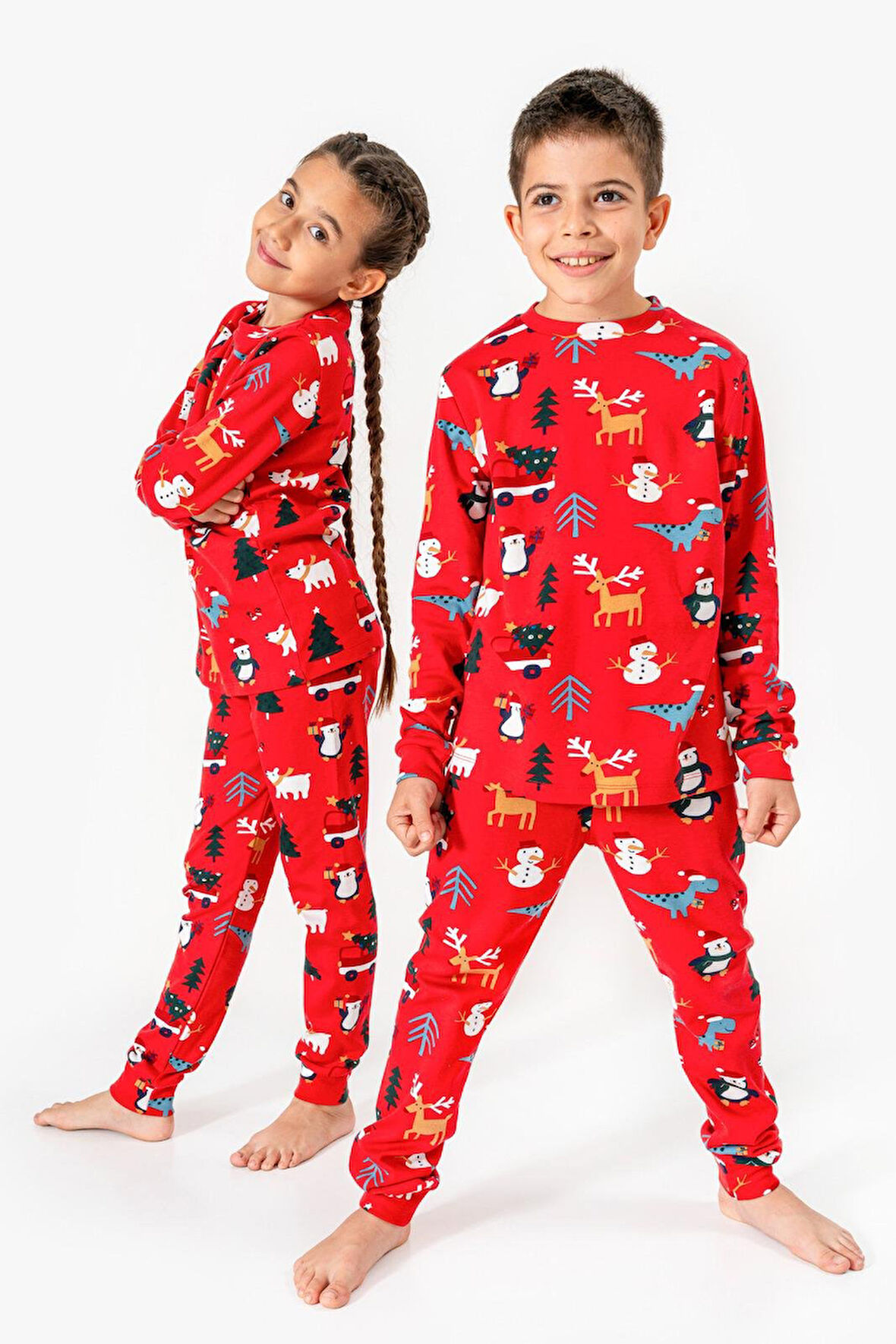 Cg Kids  Noel Yılbaşı Temalı %100 Pamuk Unisex Çocuk Pijama Takımı Kırmızı