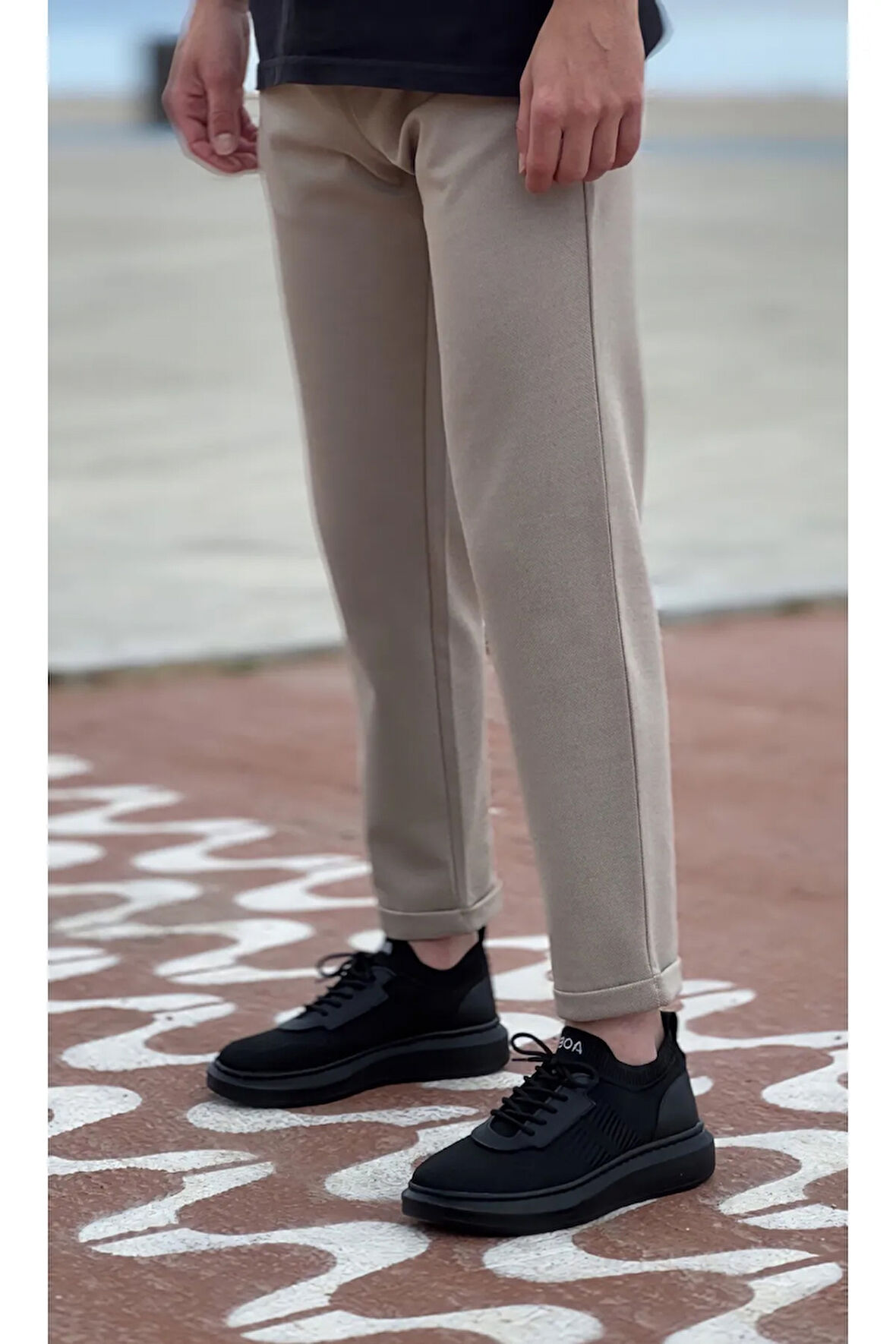 BA0812 Özel Örme Triko Tarz Siyah Renk Siyah Taban Spor Ayakkabı