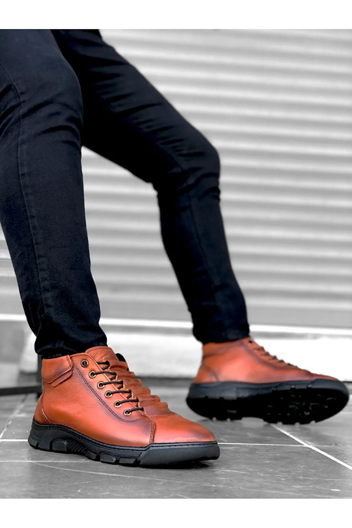 Arda  BA0213 Gizli Bağcıklı Hakiki Deri Taba Erkek Yarım Bilek  Bot