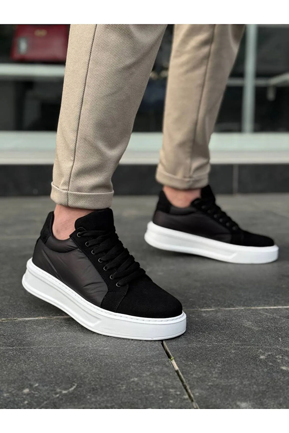 Arda  KB-046 Kuback Siyah Paraşüt Beyaz Yüksek Taban Günlük Spor Ayakkabı