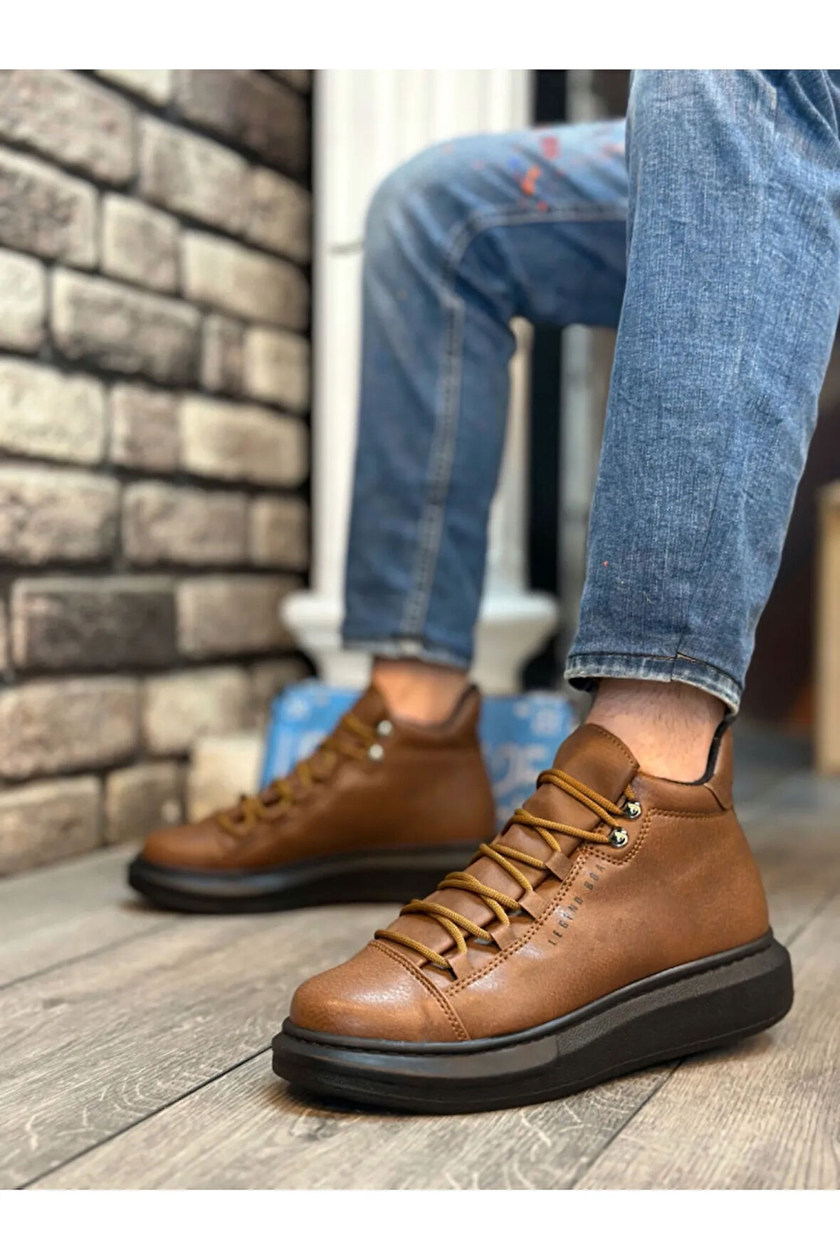 Arda  BA0312 Bağcıklı Yüksek Taba Siyah Taban Erkek Tarz Spor Bot