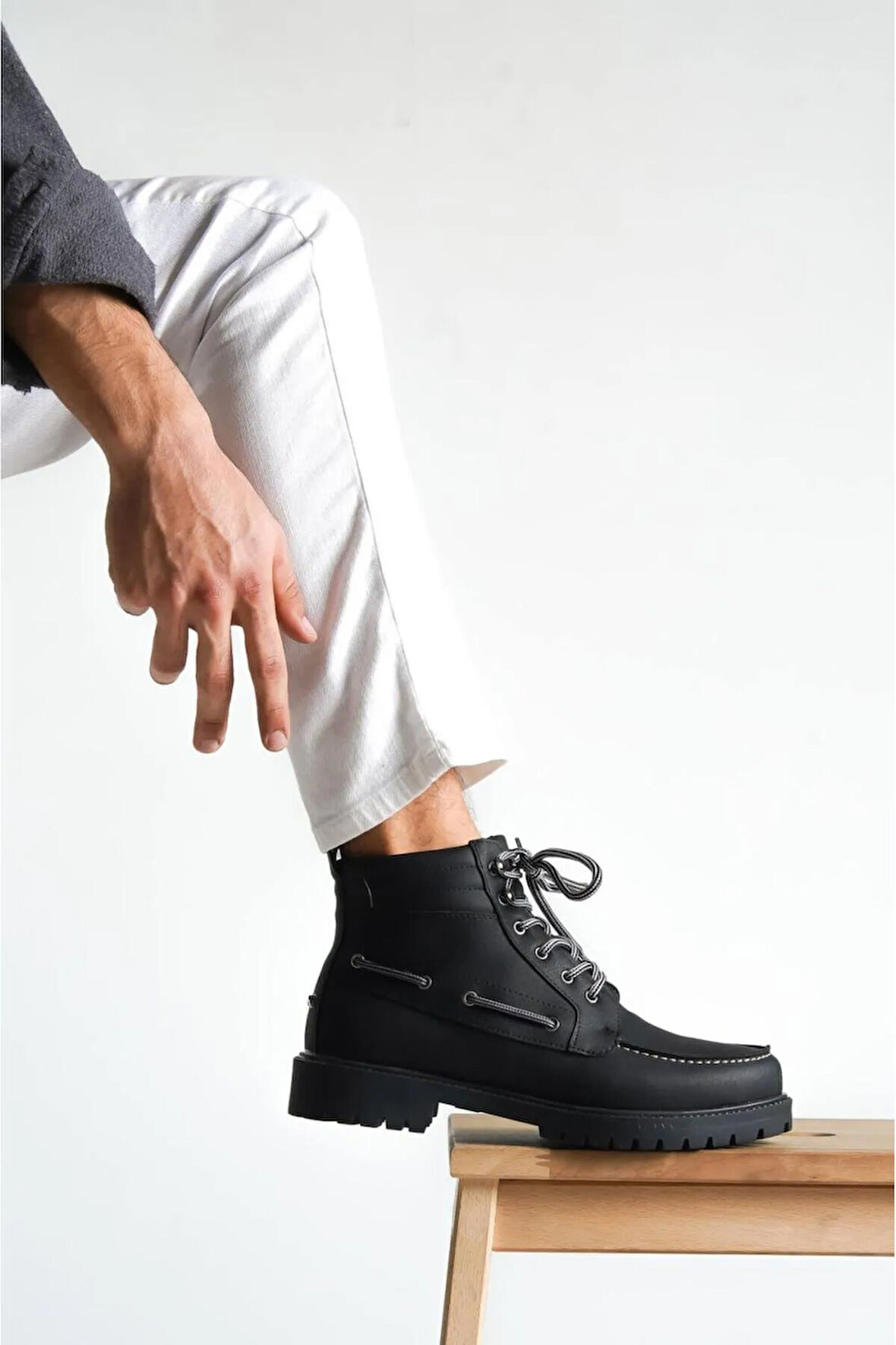 Arda  Knack Yüksek Taban Ayakkabı B-020 Siyah (Siyah Taban)