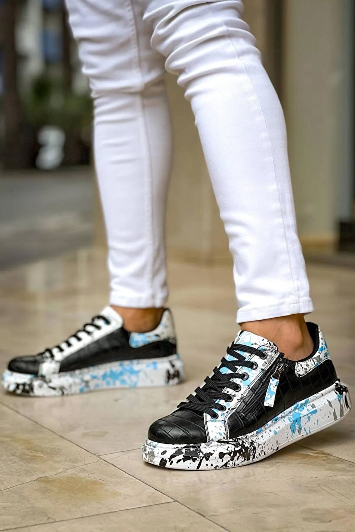 Arda  KB-02  Kuback Bağcıklı Crocodile Siyah Mavi Günlük Erkek Ayakkabı