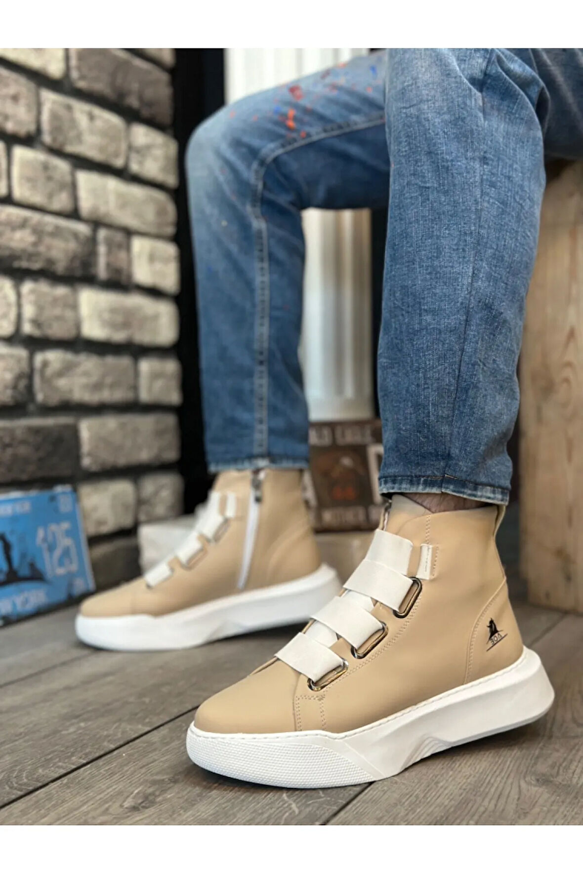 Arda  BA0142 Bantlı Erkek Yüksek Taban Krem Beyaz Spor Bot