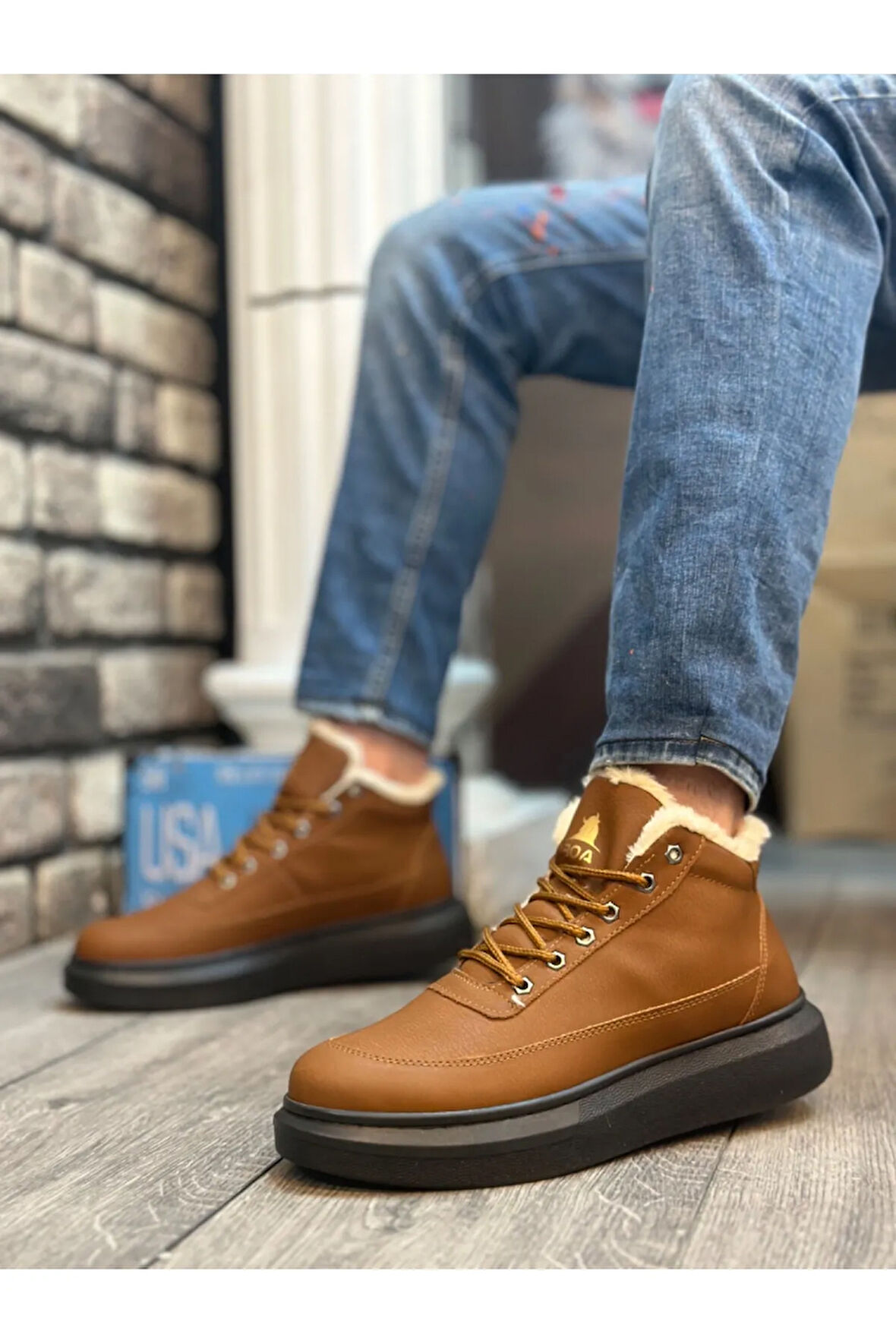 Arda  BA0151 İçi Kürklü Bağcıklı Açık Taba Erkek Tarz Spor Bot