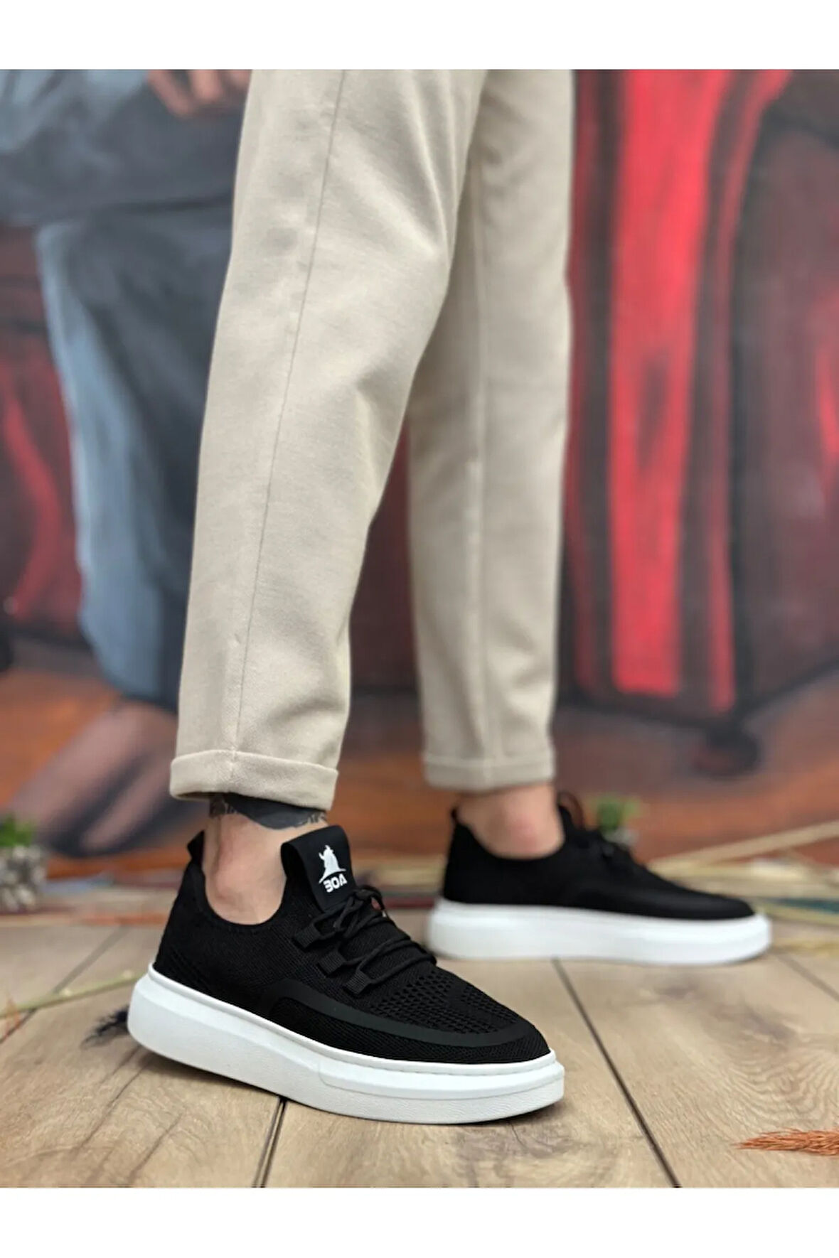 BA0375 Özel Örme Triko Tarz Siyah Renk Spor Ayakkabı