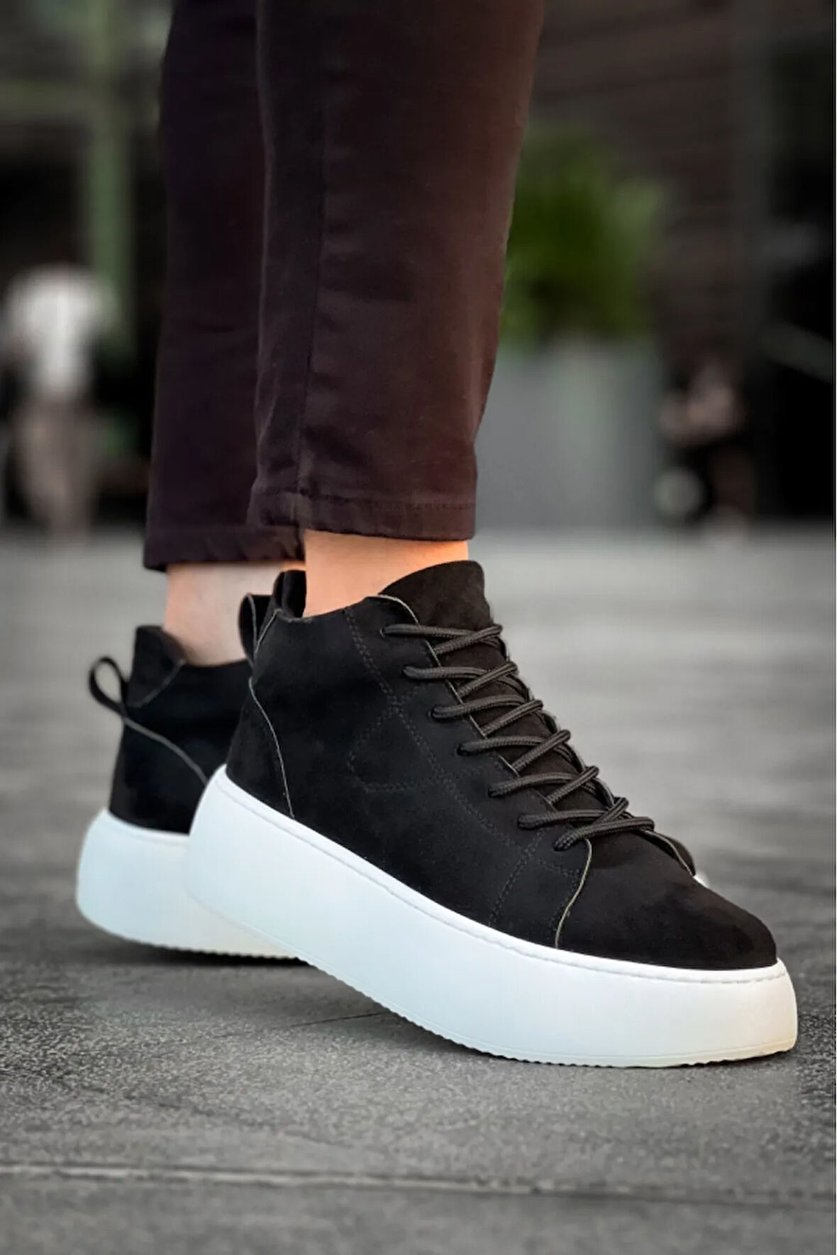 Arda  LE10 Bağcıklı Erkek Yüksek Taban İthal Süet Siyah Spor Bot