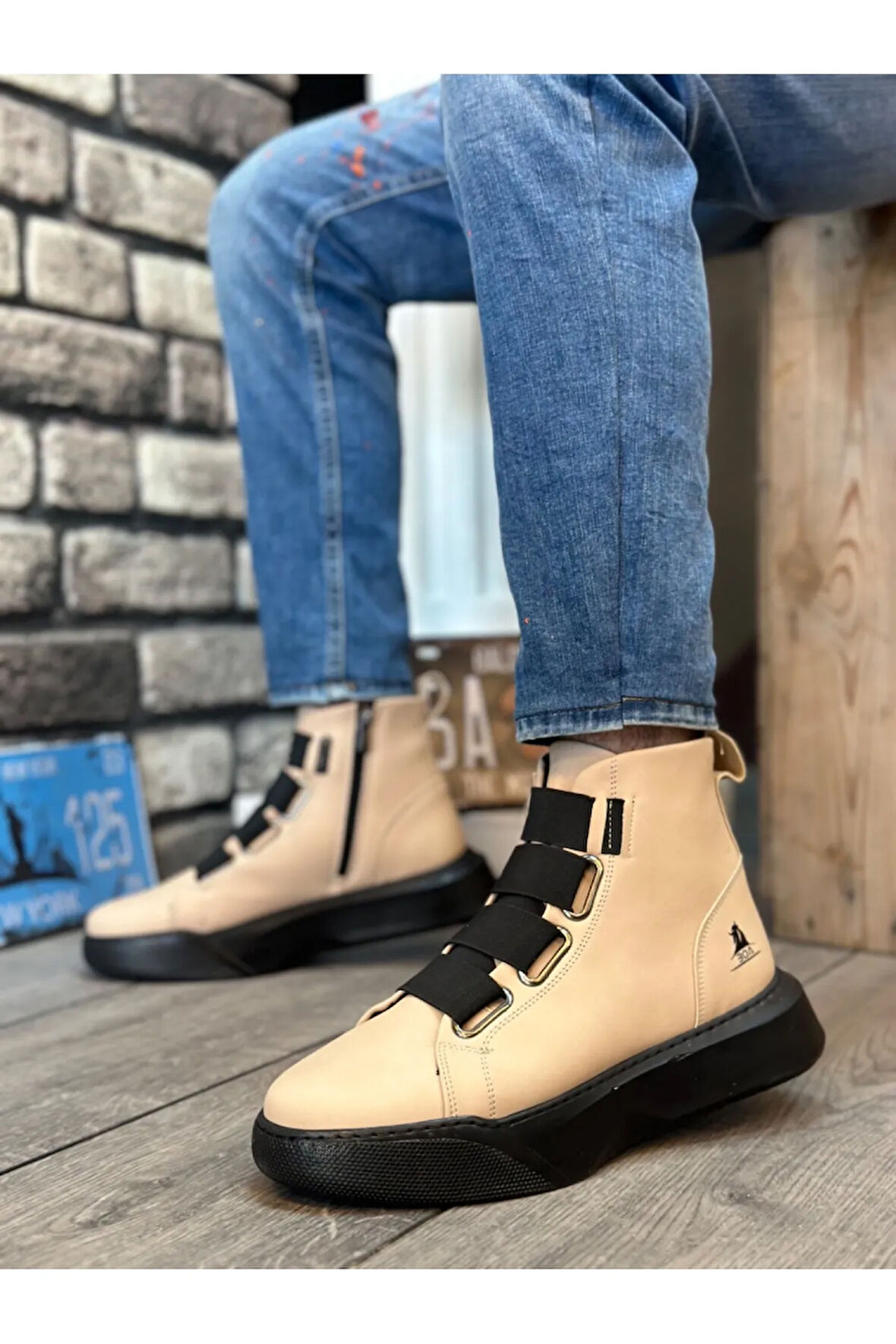 Arda  BA0142 Bantlı Erkek Yüksek Taban Krem Spor Bot