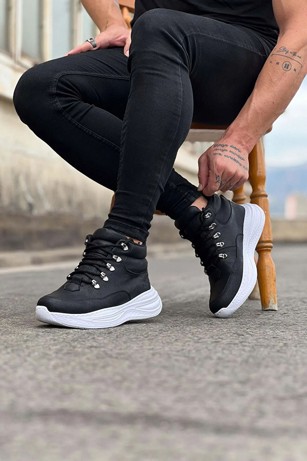 Arda  Wagoon WG035 Siyah Cilt Yüksek Taban Yarım Bilek Bot