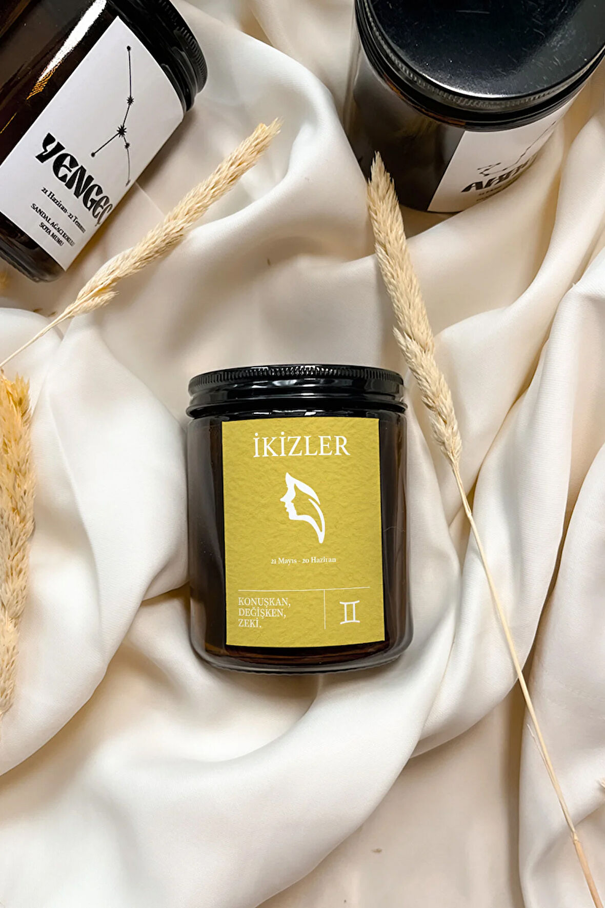 İkizler Burcu Limon Kokulu %100 Soya Mumu Amber Kavanoz Mum