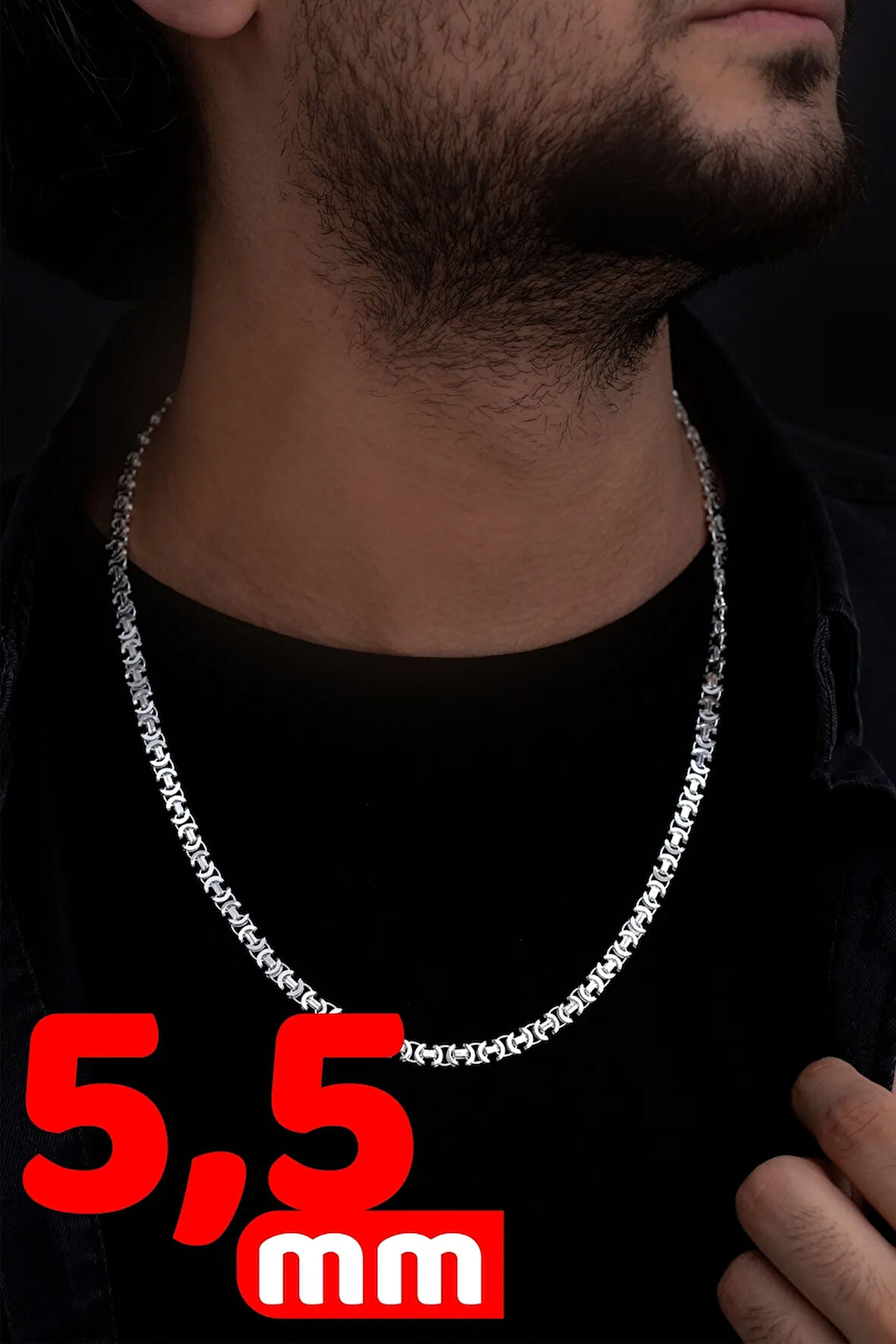 5.5 Mm Erkek Gümüş Kolye - Euro Kral Erkek Gümüş Kolye Zincir Parlak Model