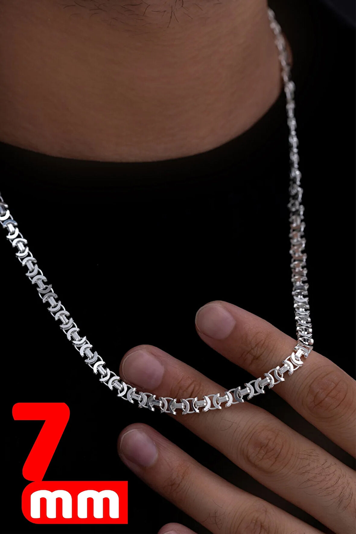 Erkek Gümüş Kolye - 7 Mm Euro Kral Erkek Gümüş Kolye Zincir Parlak Model