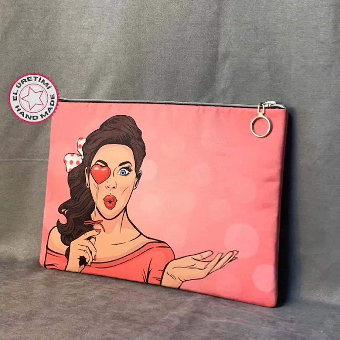 Uretti - Mehtap 4435 - Pop Art Desenli Clutch Çanta - Pembe