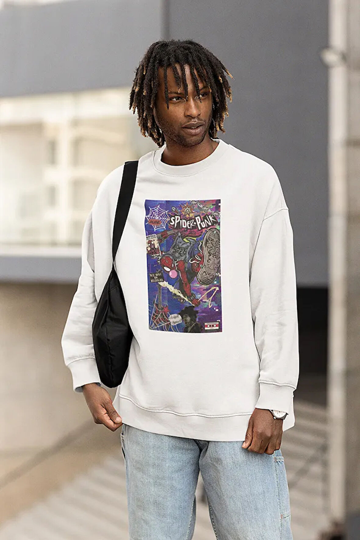 Spider Punk Baskılı Unisex Oversize Örümcek Adam Sweatshirt