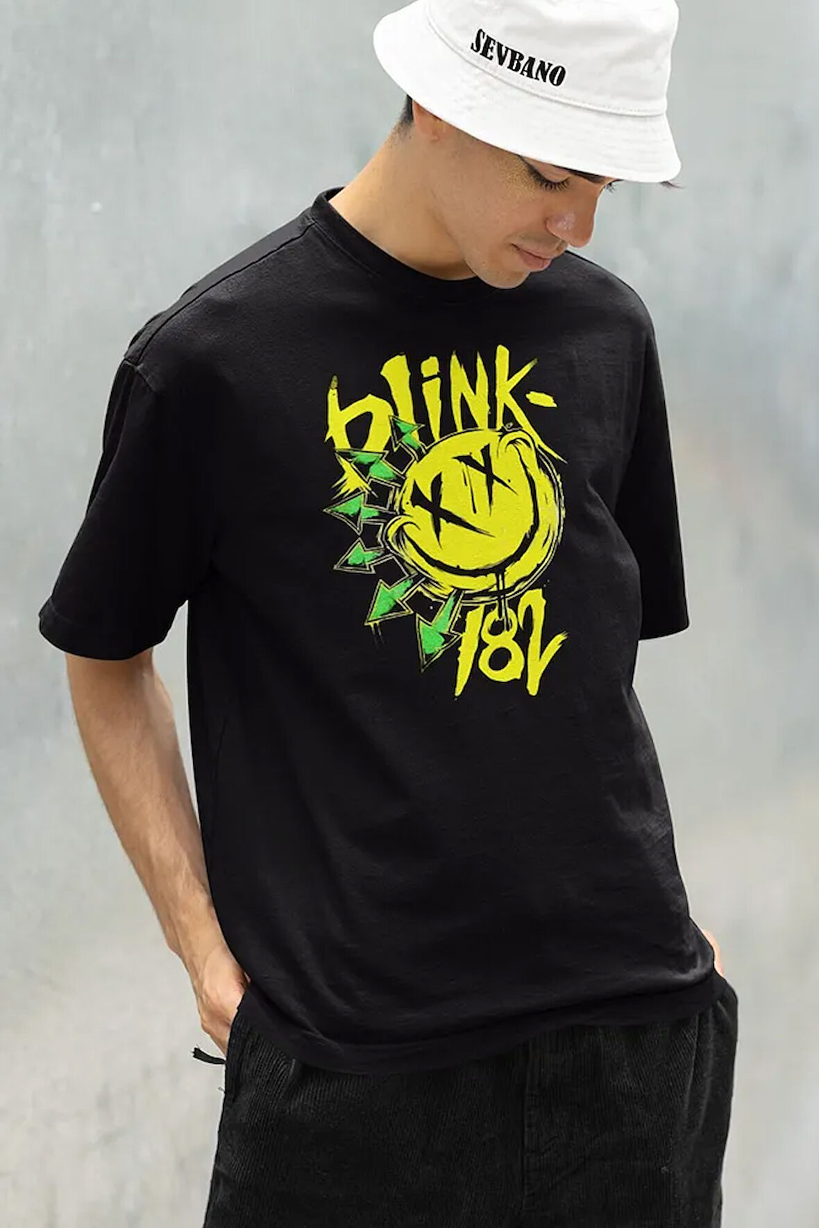 Gülen Surat Blink-182 Baskılı Unisex Oversize Tişört