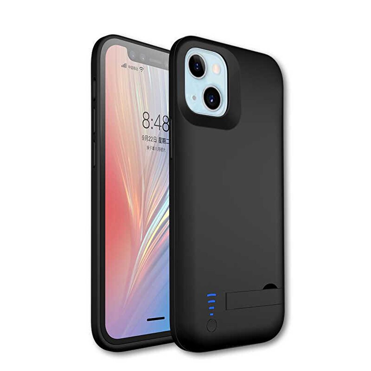 Apple iPhone 13 Uyumlu Fuchsia Şarjlı Kılıf Led Işık Göstergeli Standlı Powerbank Kapak