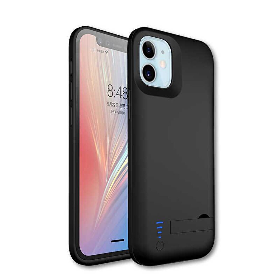 Apple iPhone 12 Uyumlu Fuchsia Şarjlı Kılıf Led Işık Göstergeli Standlı Powerbank Kapak